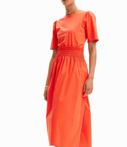 Plain Combination Midi Dress