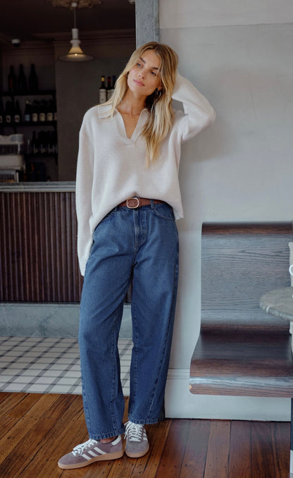 Leah tapered barrel leg jean
